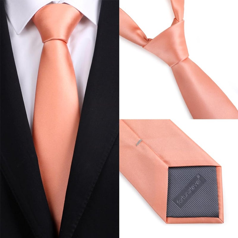 fortunatever Classical Solid Satin Necktie,Peach Pink Ties For Men With Gift Box - Image 3